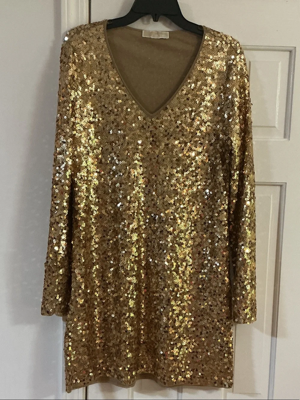 Michael Kors Gold Sequin Long Sleeve Dress